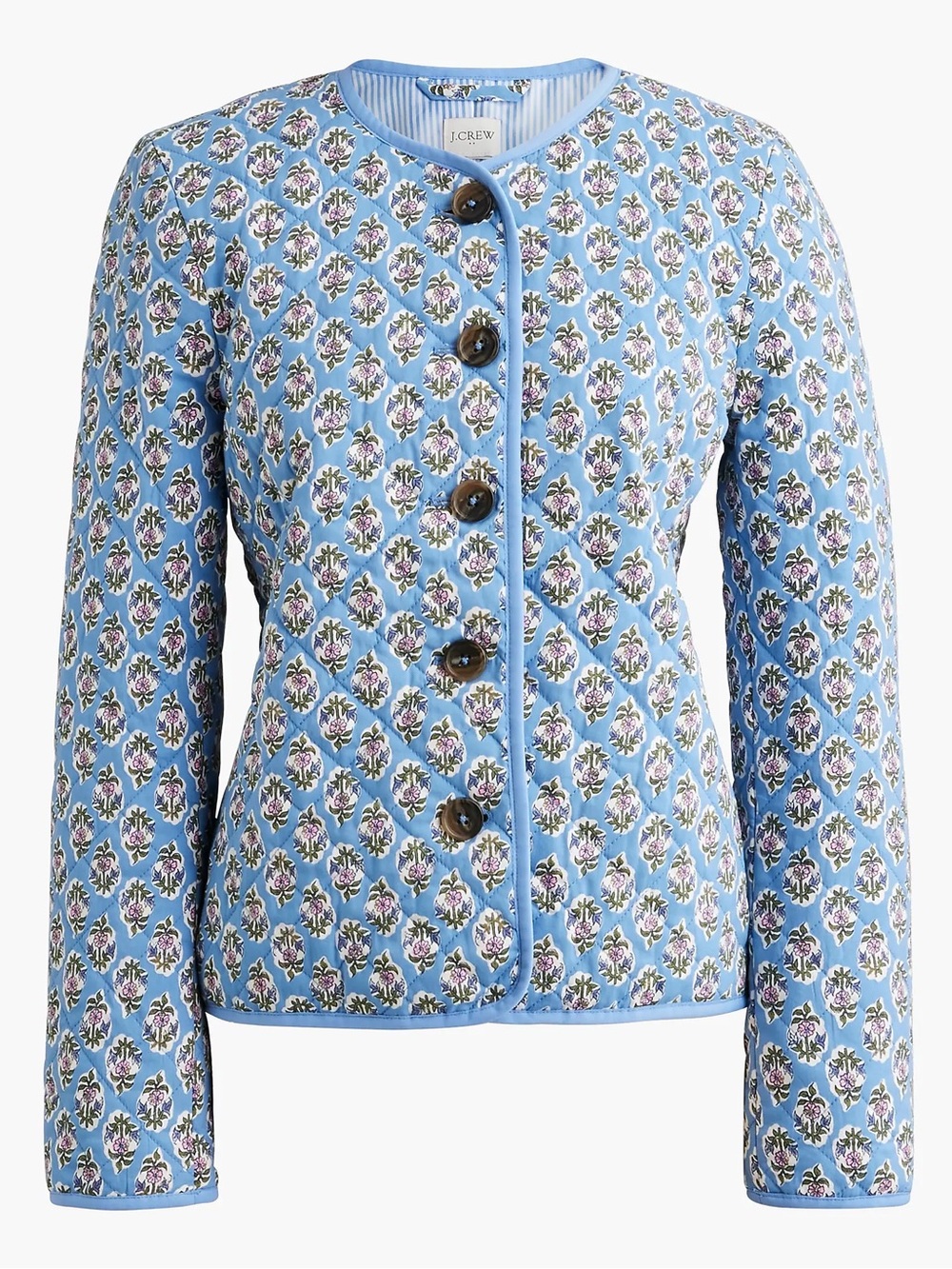 J. Crew Light Blue Quilted Floral-Print Jacket sz. S